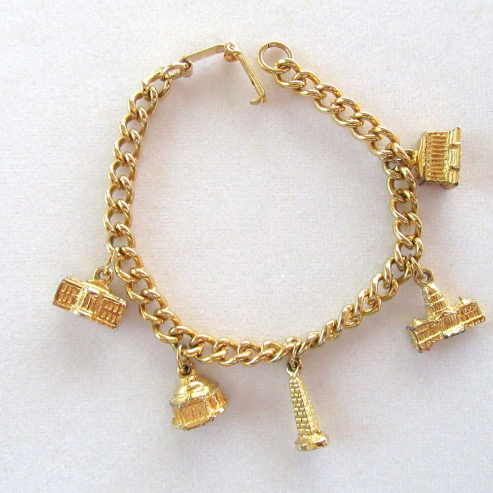 Vintage gold tone Washington D.C. buildings & landmarks charm bracelet -souvenir
